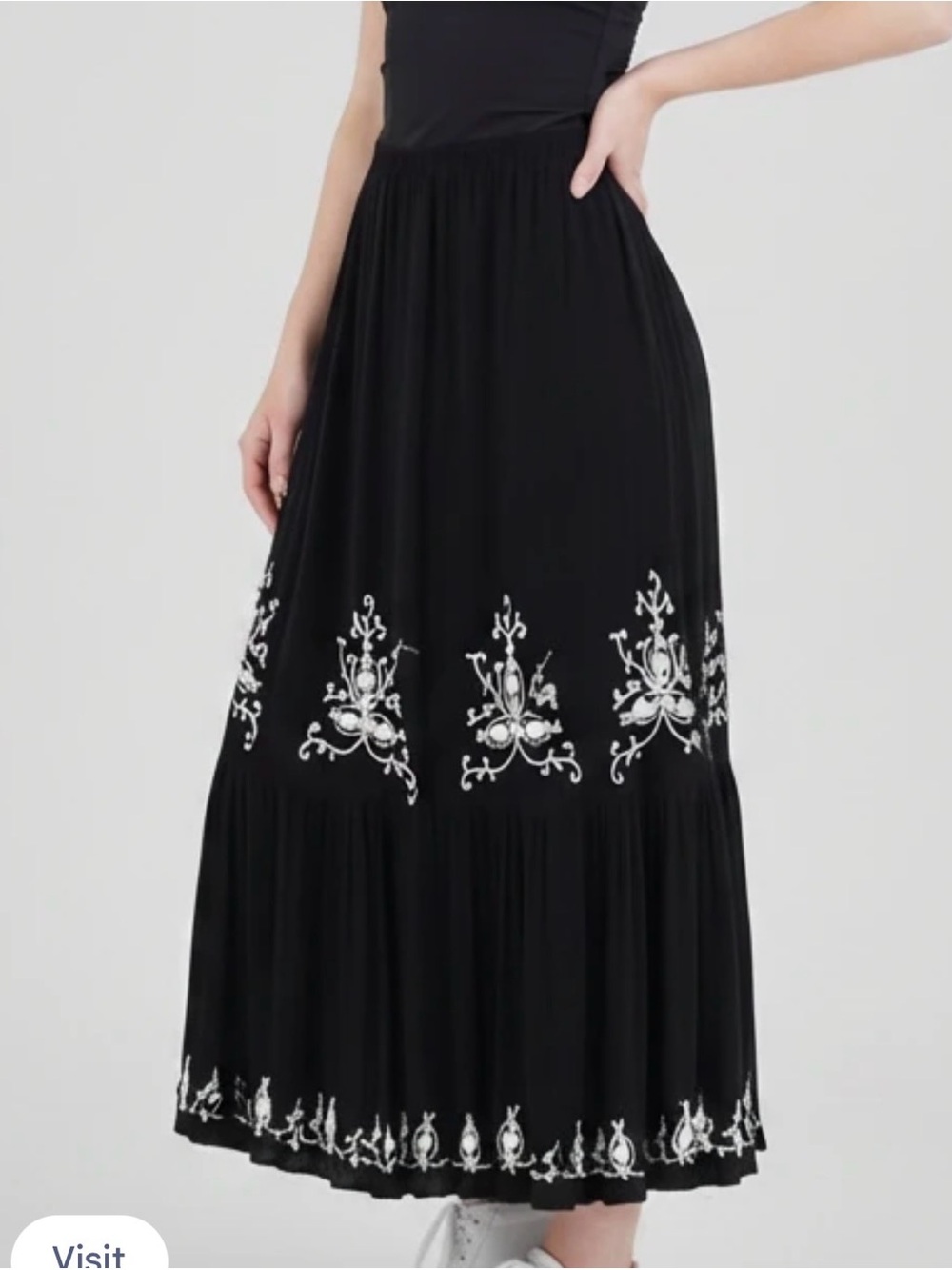 Bila Black Maxi Skirt with White Embroidered Border